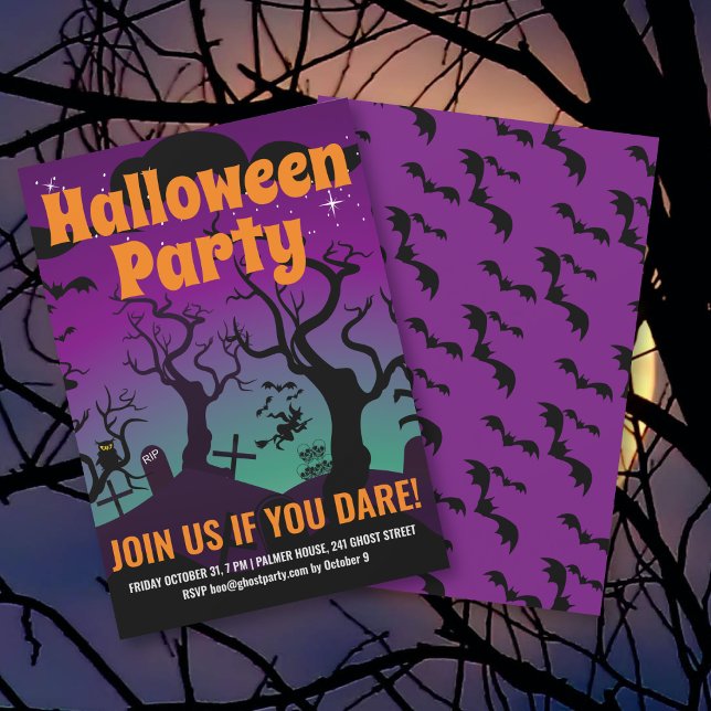 Purple haunted graveyard Halloween party Invitation (Creator Uploaded)