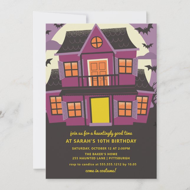 Purple Haunted House Birthday Party Invitation (Front)