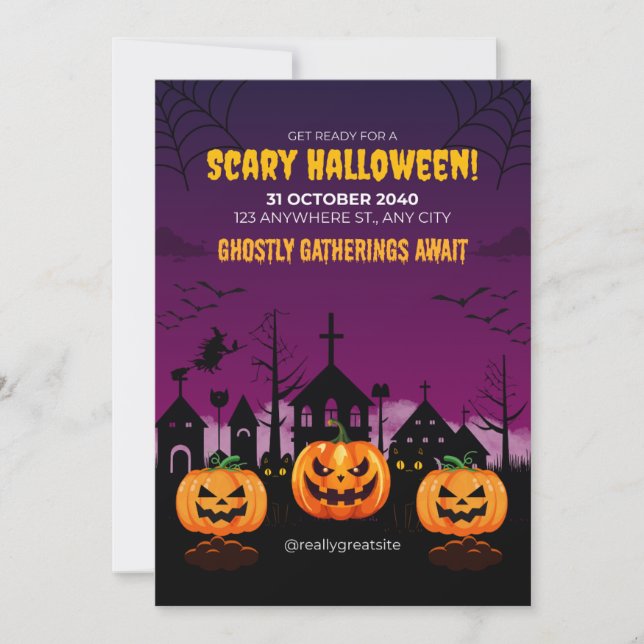 Purple Haunted Scary Halloween Poster Invitation (Front)