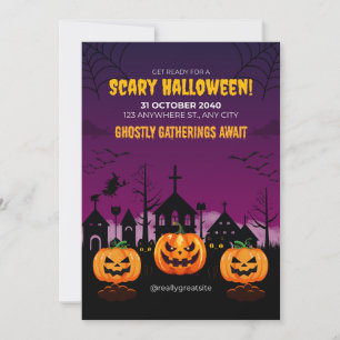 Purple Haunted Scary Halloween Poster Invitation