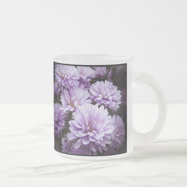 Purple Haze Chrysanthemums Frosted Glass Coffee Mug (Right)