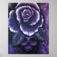 “Purple Haze” Skull Rose Art Poster Print