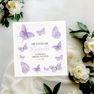 Purple He Gives Me Butterflies Bridal Shower  Napkin