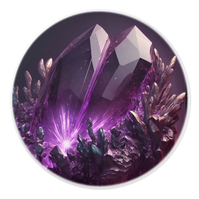Purple Healing Amethyst Crystals Ceramic Knob (Front)