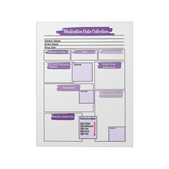 Purple Healthcare Student Medication Template Notepad (Rotated)