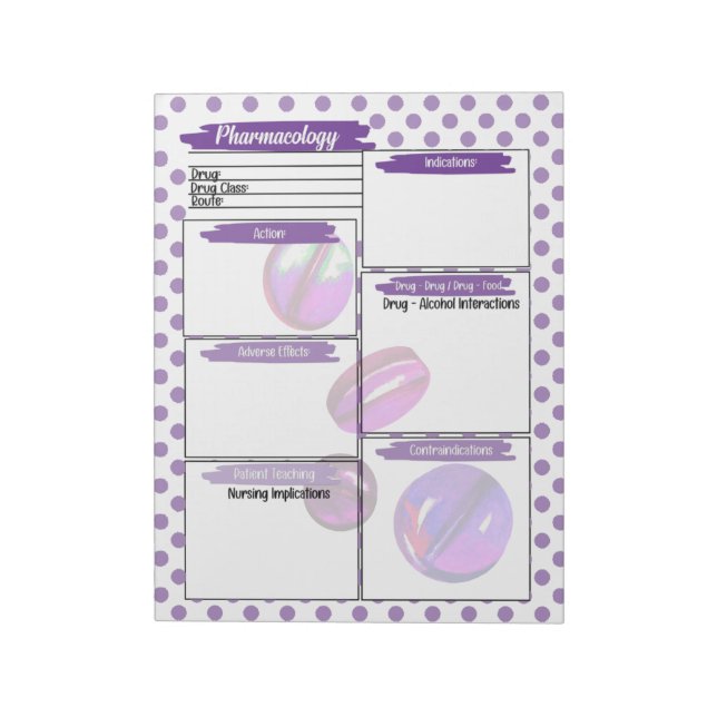 Purple Healthcare Student Pharmacology Template Notepad (Rotated)