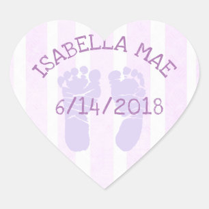 Purple Heart Baby Announcement Footprints Sticker