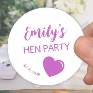 Purple Heart Bachelorette Hen Party Classic Round Sticker