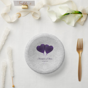 Purple Heart Balloons Wedding Paper Bowls Plate