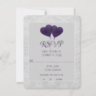 Purple Heart Balloons Wedding RSVP Card