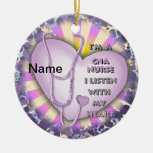 Purple Heart CNA Nurse Ceramic Tree Decoration