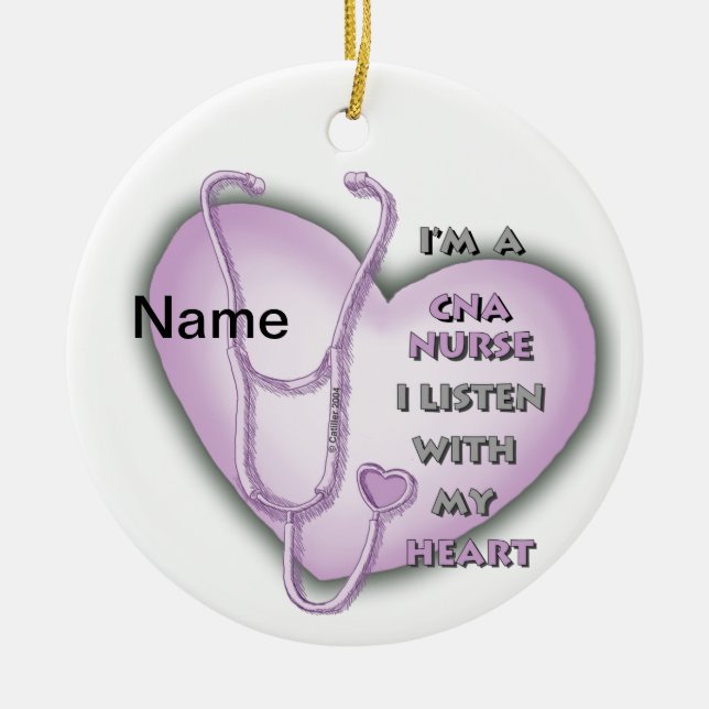 Purple Heart CNA Nurse Ceramic Tree Decoration (Front)