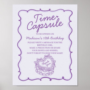 Purple Heart Coquette Cake Birthday Time Capsule Poster