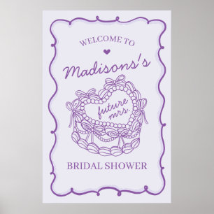 Purple Heart Coquette Cake Bridal Shower Welcome Poster