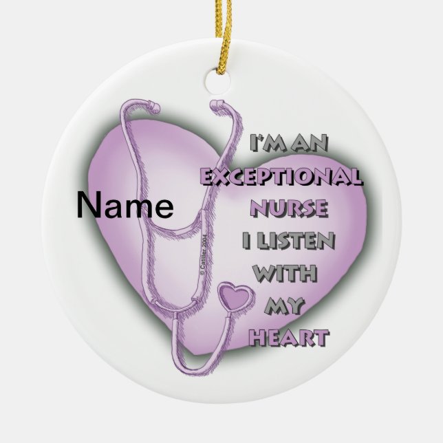 Purple Heart exceptional nurse  Ceramic Tree Decoration (Front)