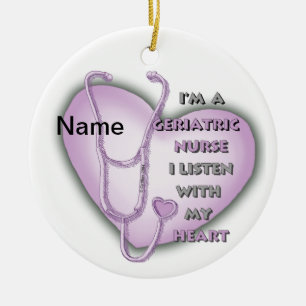Purple Heart Geriatric Nurse Ceramic Tree Decoration