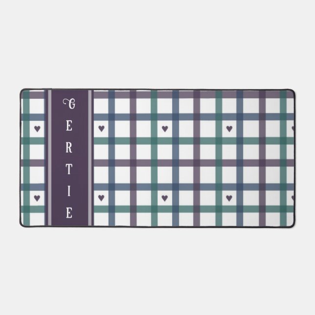 Purple Heart Gingham Desk Mat (Front)