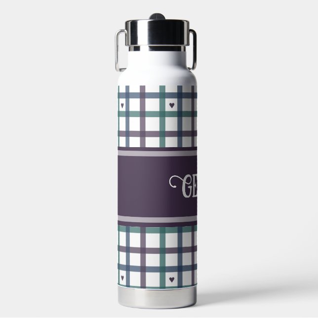 Purple Heart Gingham Water Bottle (Front)
