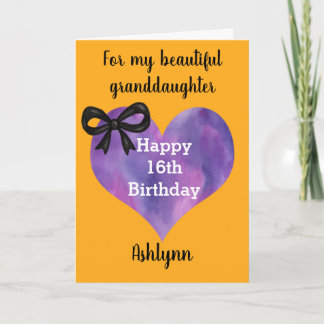 Purple Heart Halloween 16th Birthday Granddaughter Card