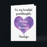 Purple Heart Happy 13th Granddaughter Card<br><div class="desc">A happy 13th birthday granddaughter card that features a purple heart on the front of the card. You can easily personalise underneath the heart with her name. Inside this 13th birthday card reads a sweet sentiment for your granddaughter.</div>