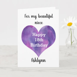 Purple Heart Happy 18th Birthday Niece Card