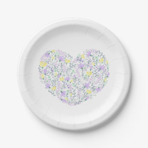 Purple Heart Lavender & Yellow Flowers - Wedding Paper Plate