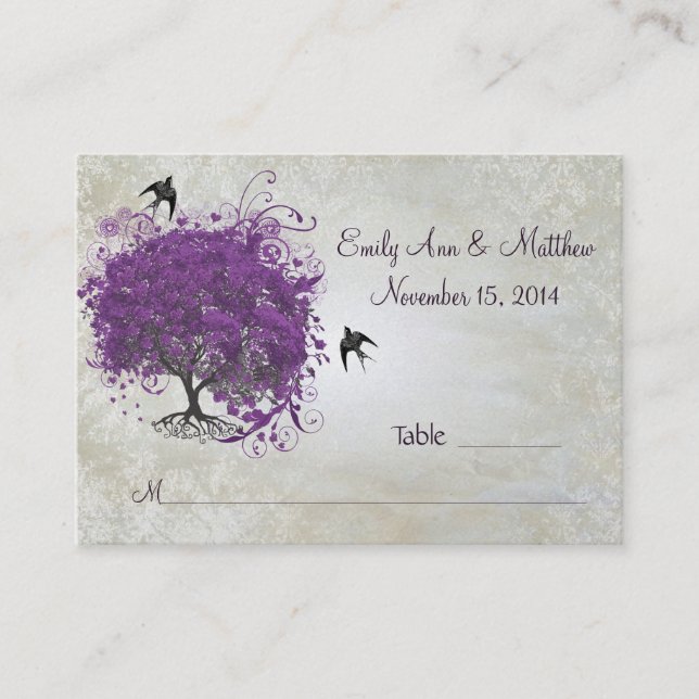 Purple Heart Leaf Tree Table Place Cards (Front)