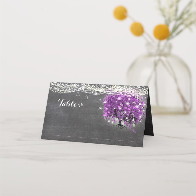 Purple Heart Leaf Tree Wedding Place Cards (Front)
