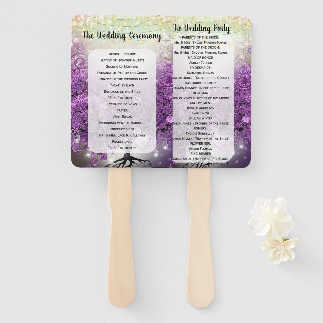 Purple Heart Leaf Tree Wedding Program Fan (Front and Back)