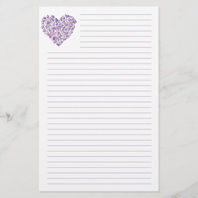 Purple Heart Lined Stationery (Front)