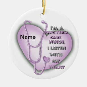 Purple Heart Long Term Care Nurse Ceramic Tree Decoration