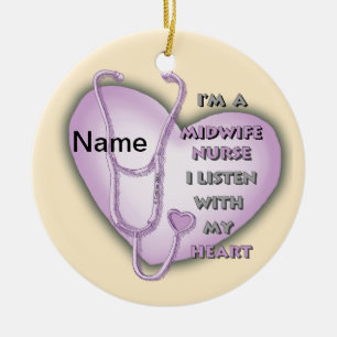 Purple Heart Midwife Nurse Ceramic Tree Decoration