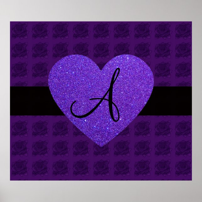 Purple heart monogram roses poster (Front)