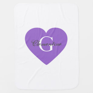 Purple Heart Name Initial Monogram Baby Blanket