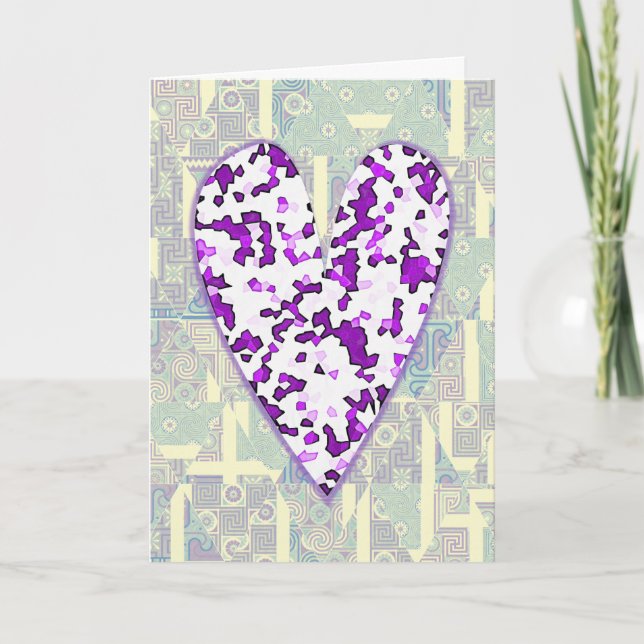 Purple Heart on Abstract Pattern Valentine's Card (Front)