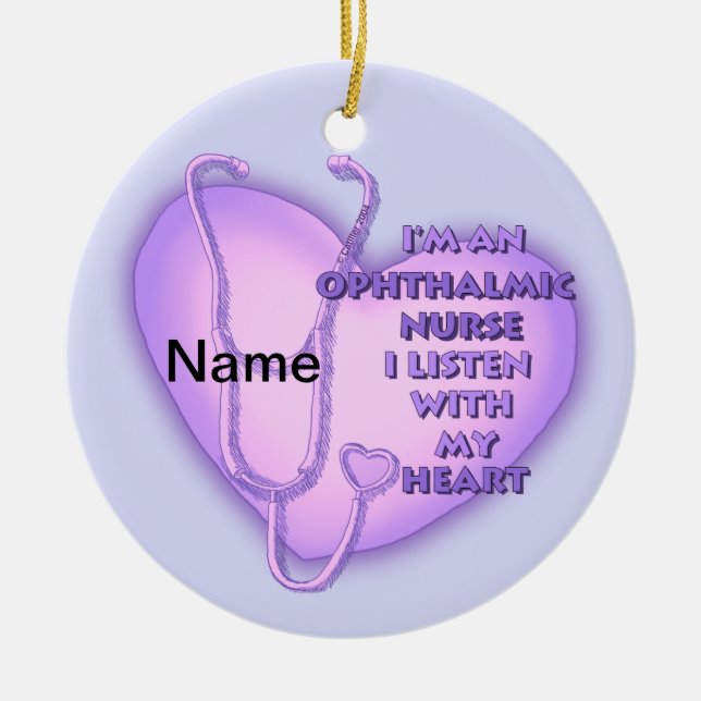 Purple Heart Ophthalmic Nurse Ceramic Tree Decoration (Front)