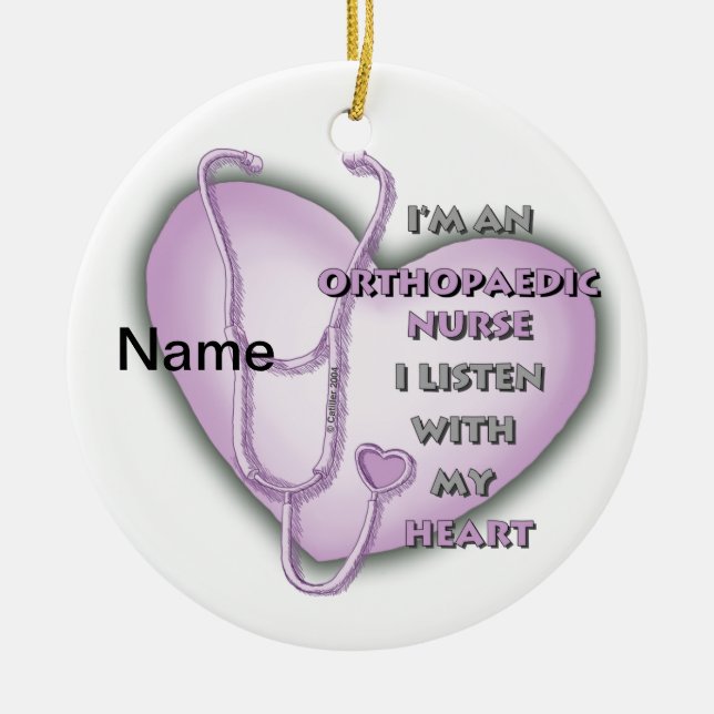 Purple Heart Orthopedic Nurse Ceramic Tree Decoration (Front)