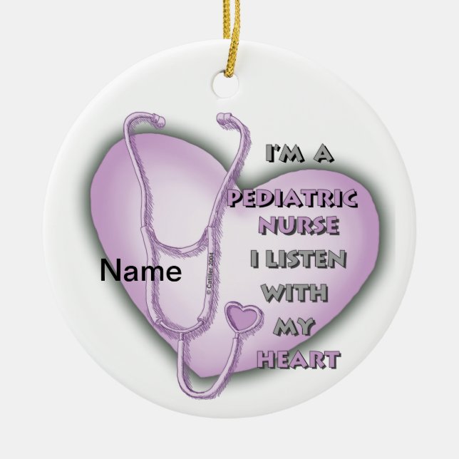 Purple Heart Paediatrics Nurse Ceramic Tree Decoration (Front)