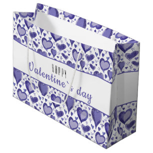 Purple Heart Pattern Happy Valentine`s Day Large Gift Bag