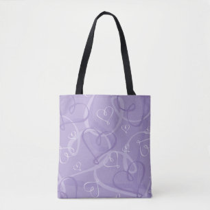 Purple heart pattern tote bag