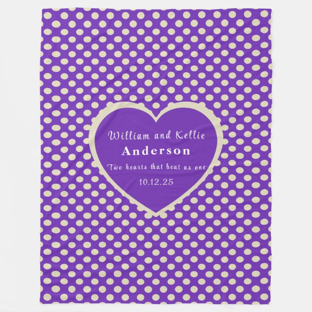 Purple Heart, Polka-Dot Fleece Blanket, Large Blanket (Front)