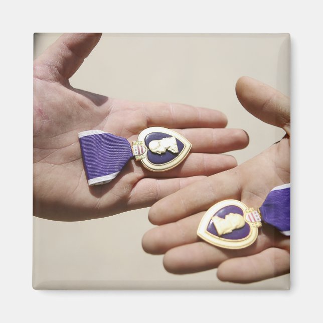 Purple Heart recipients display their medals Magnet (Front)