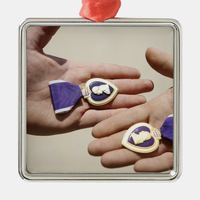 Purple Heart recipients display their medals Metal Tree Decoration (Front)