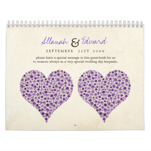 Purple Heart Roses Wedding Guest Sign Book Calendar