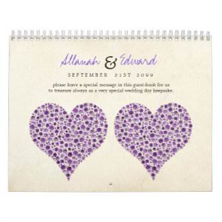 Purple Heart Roses Wedding Guest Sign Book Calendar