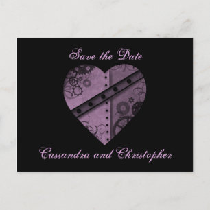 Purple heart save the date wedding announcement postcard