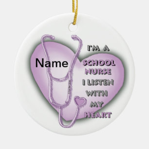 Purple Heart School Nurse Ceramic Tree Decoration