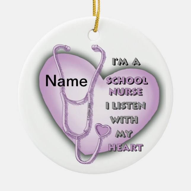 Purple Heart School Nurse Ceramic Tree Decoration (Front)
