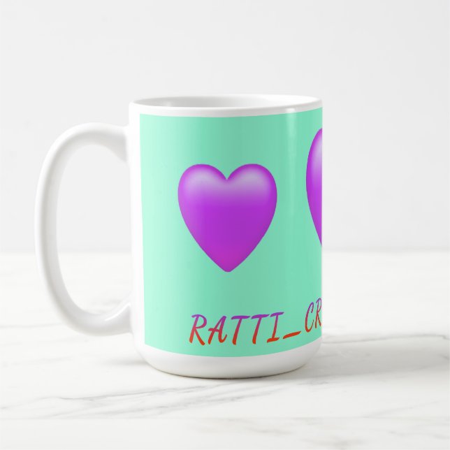 Purple Heart shape "Ratti_Creative_Arts" design  Coffee Mug (Left)
