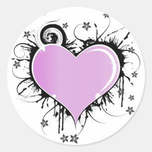 Purple Heart Tattoo Style with Flowers Classic Round Sticker